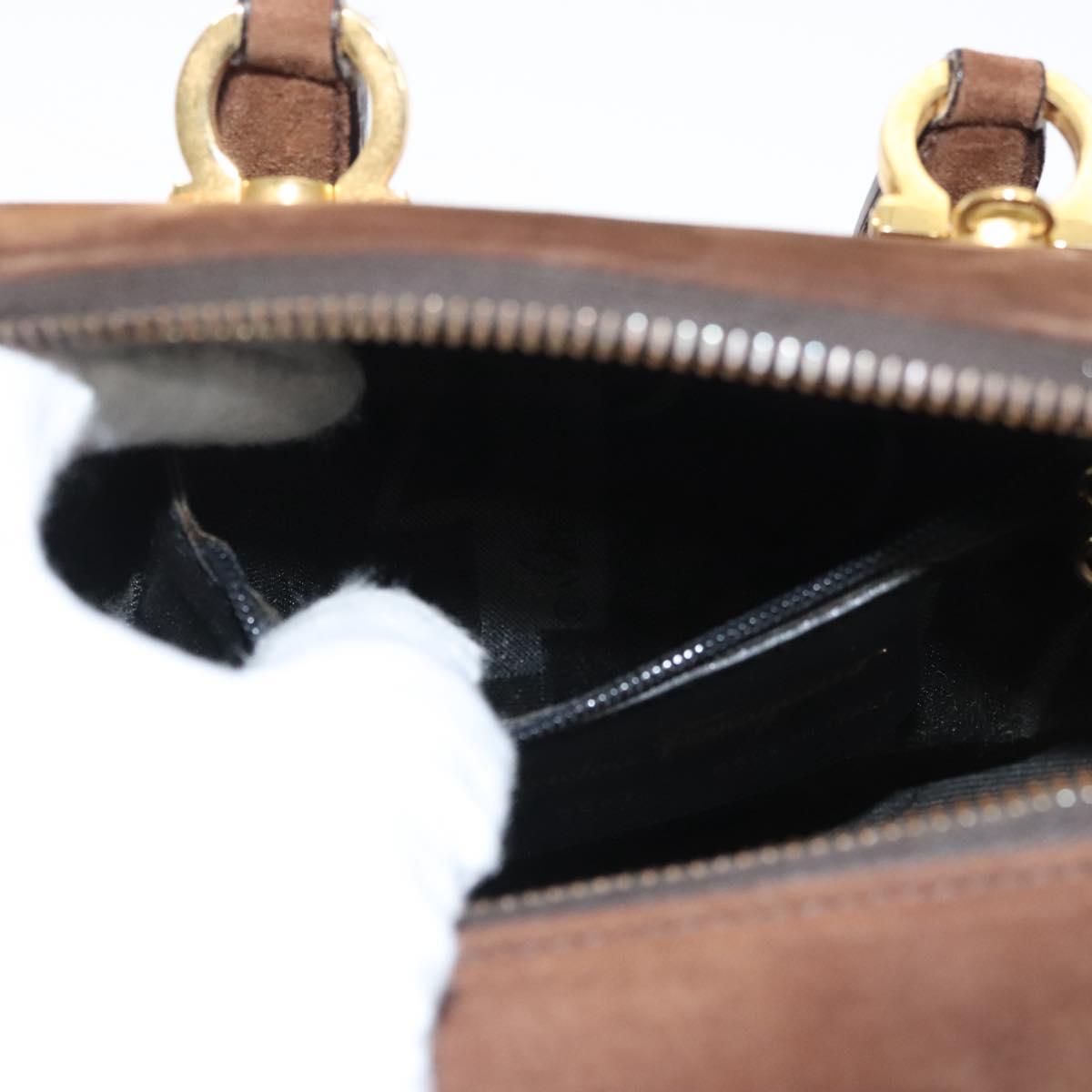 Salvatore Ferragamo Gancini Hand Bag Suede Brown Gold Auth 121161