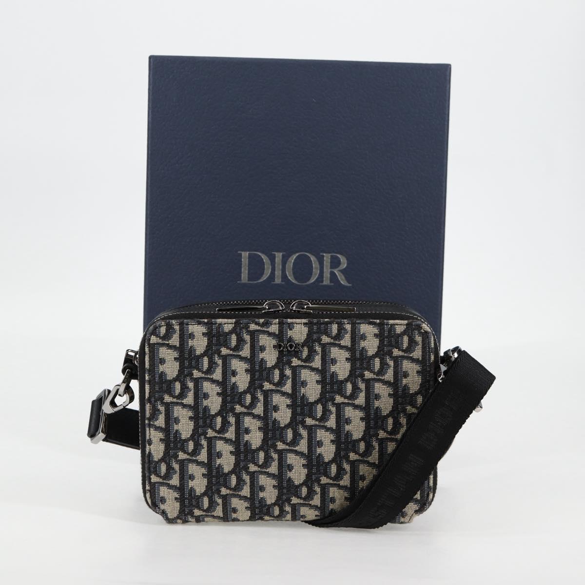 Christian Dior Trotter Canvas Shoulder Bag Navy Silver Auth 121172M