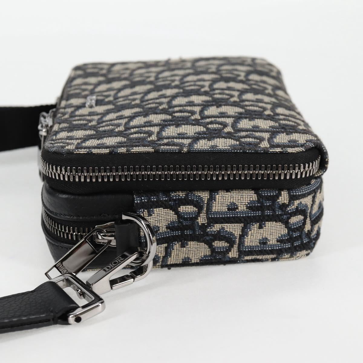 Christian Dior Trotter Canvas Shoulder Bag Navy Silver Auth 121172M