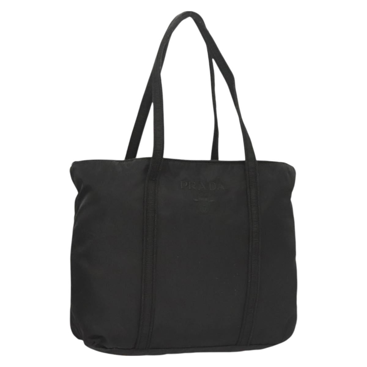 PRADA Tote Bag Nylon Black Silver Auth 121202