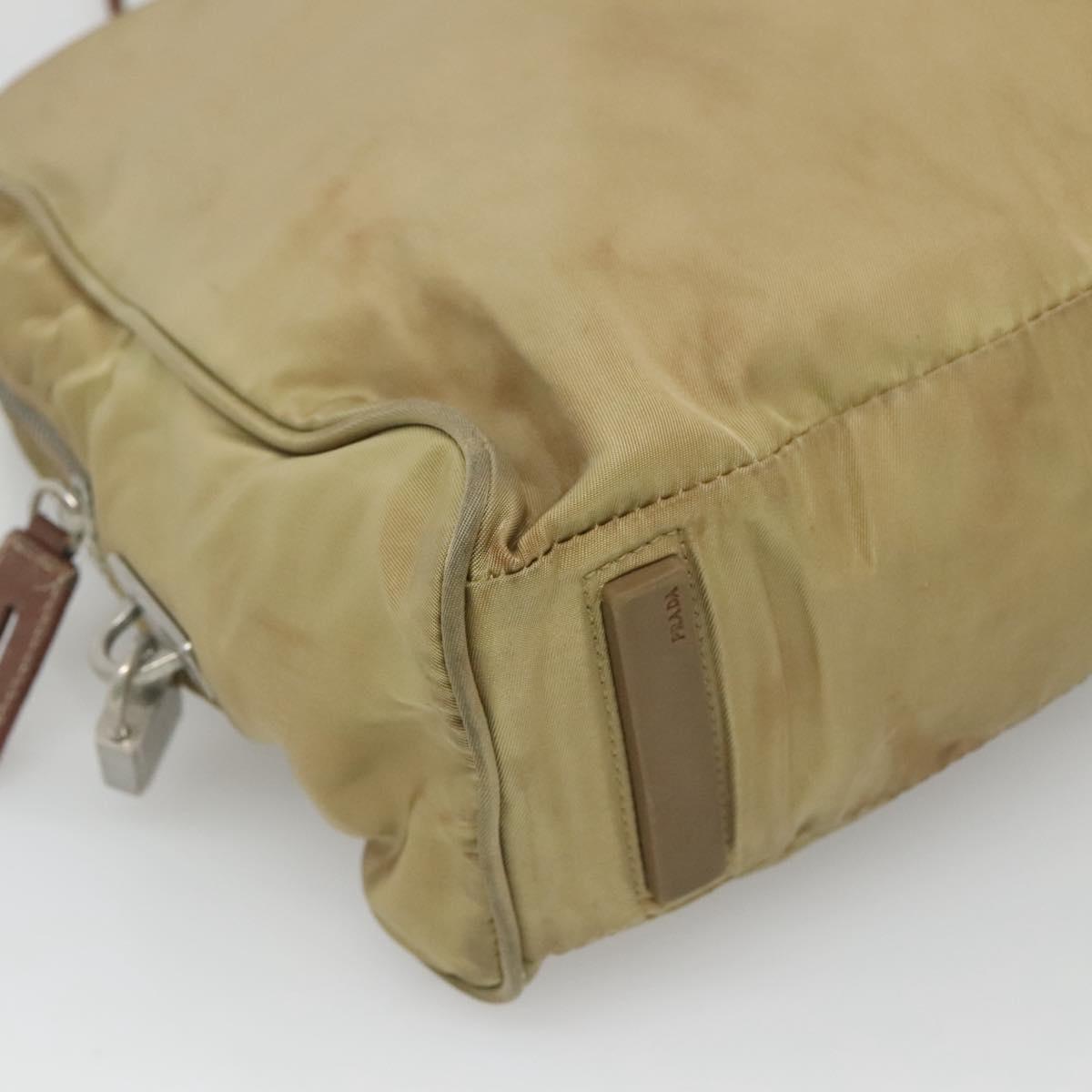 PRADA Tote Bag Nylon Beige Silver Auth 121206