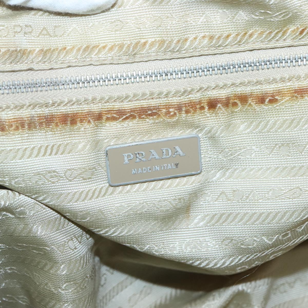 PRADA Tote Bag Nylon Beige Silver Auth 121206