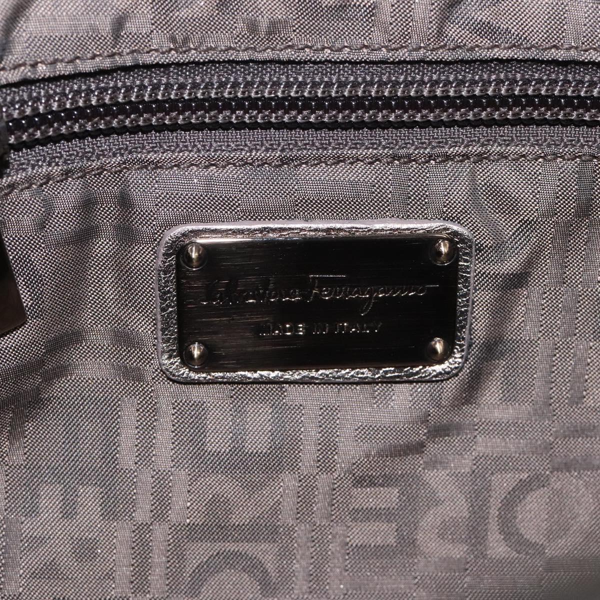Salvatore Ferragamo Gancini Hand Bag Leather Silver Auth 121217
