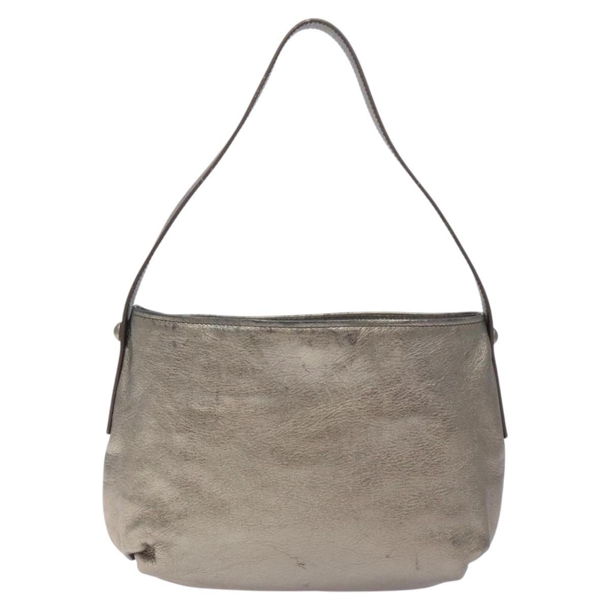 Salvatore Ferragamo Gancini Hand Bag Leather Silver Auth 121217