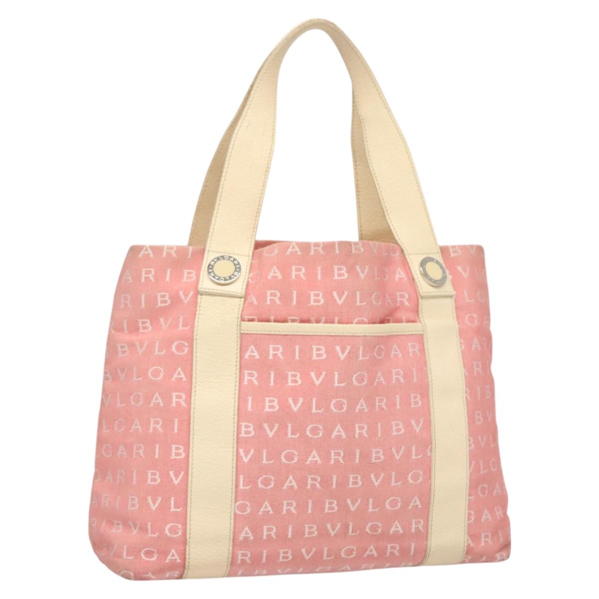 BVLGARI Hand Bag Canvas Pink Silver Auth 121218