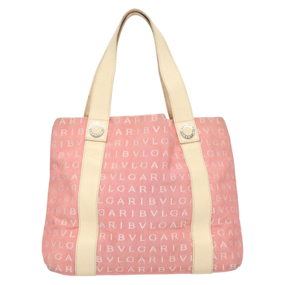 BVLGARI Hand Bag Canvas Pink Silver Auth 121218