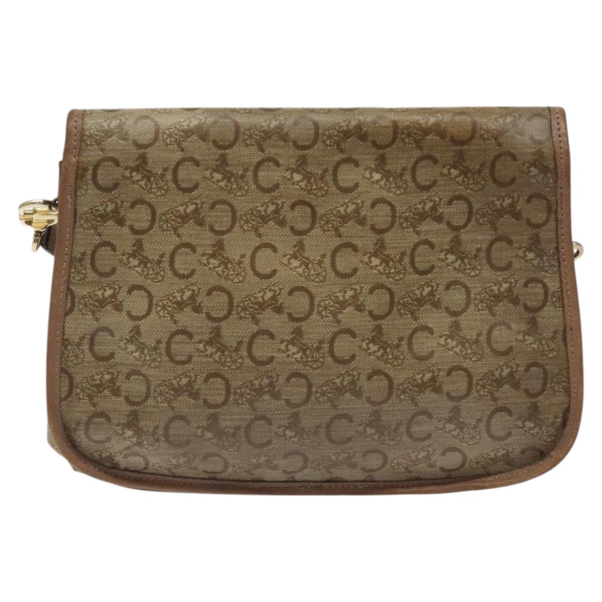 CELINE C Sulky Shoulder Bag Coated Canvas Beige gold Auth 121230