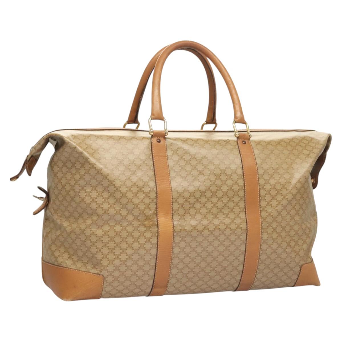 CELINE Macadam Canvas Boston Bag PVC Brown Gold Auth 121232