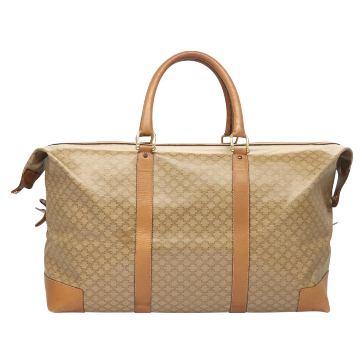 CELINE Macadam Canvas Boston Bag PVC Brown Gold Auth 121232