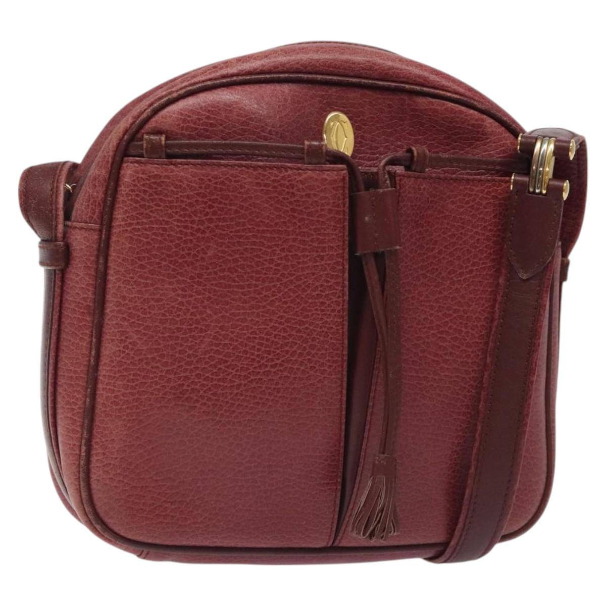 CARTIER Shoulder Bag Leather Bordeaux Gold Auth 121239