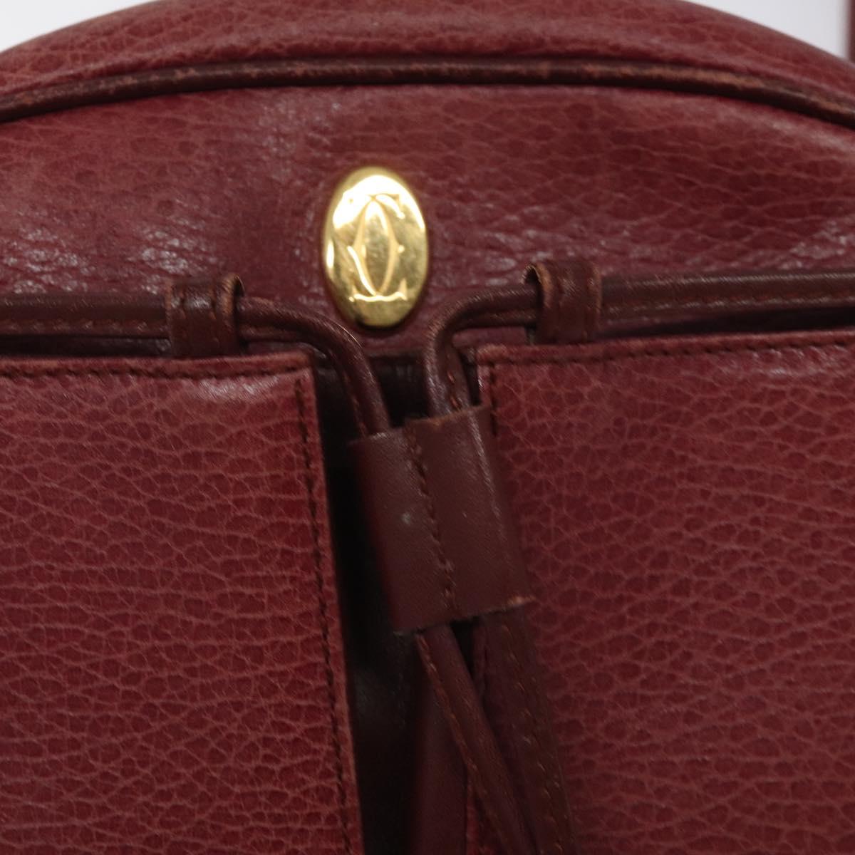 CARTIER Shoulder Bag Leather Bordeaux Gold Auth 121239