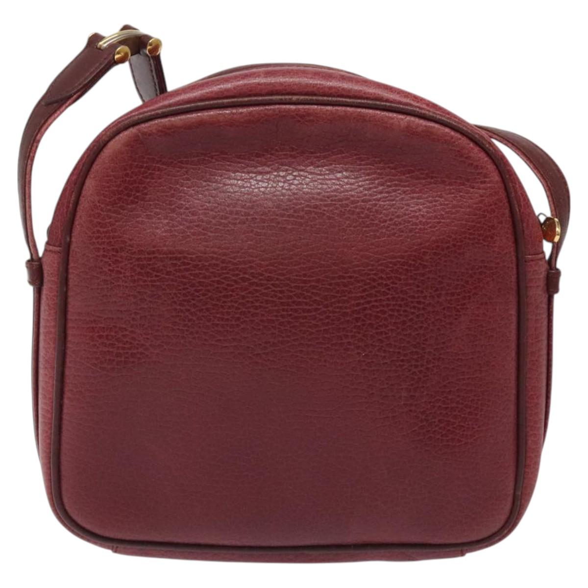 CARTIER Shoulder Bag Leather Bordeaux Gold Auth 121239