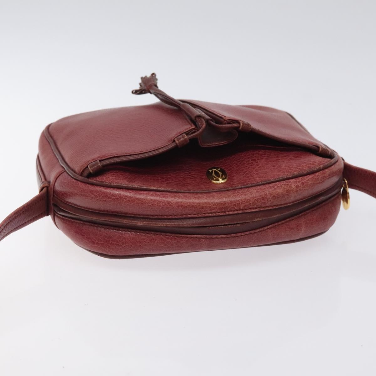 CARTIER Shoulder Bag Leather Bordeaux Gold Auth 121239