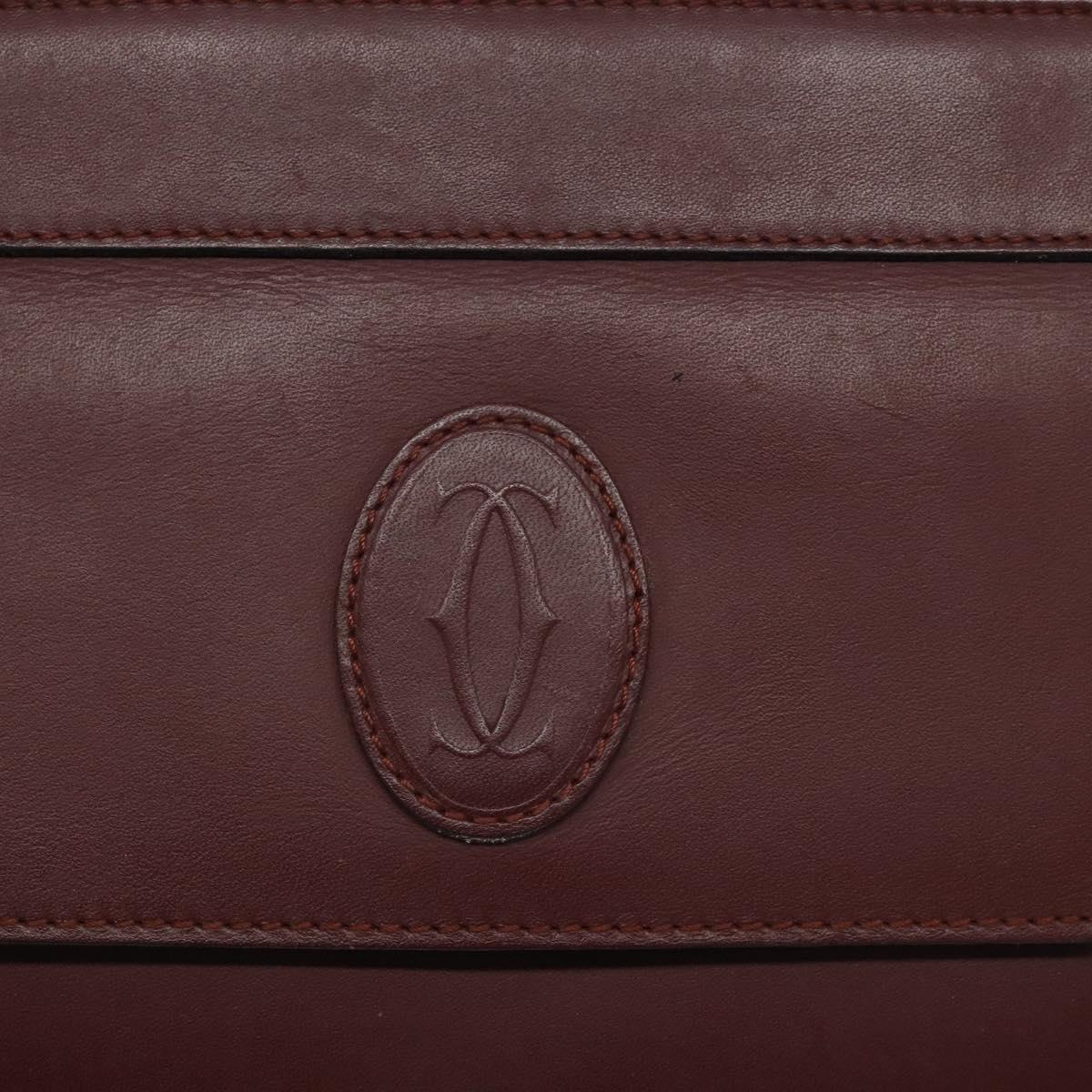 CARTIER Clutch Bag Leather Bordeaux Gold Auth 121240