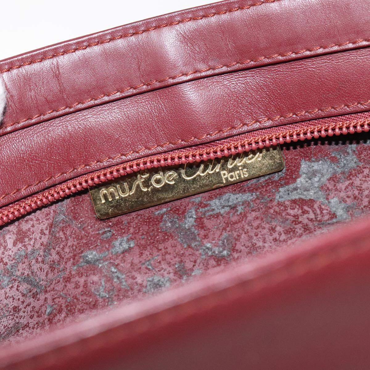 CARTIER Clutch Bag Leather Bordeaux Gold Auth 121240