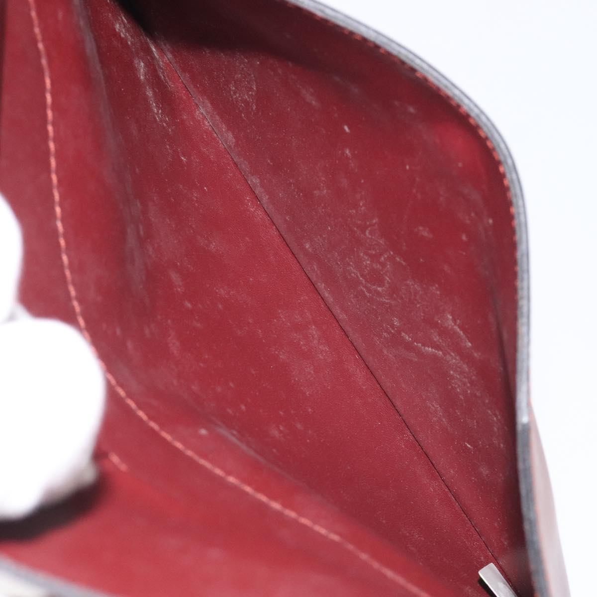 CARTIER Clutch Bag Leather Bordeaux Gold Auth 121240
