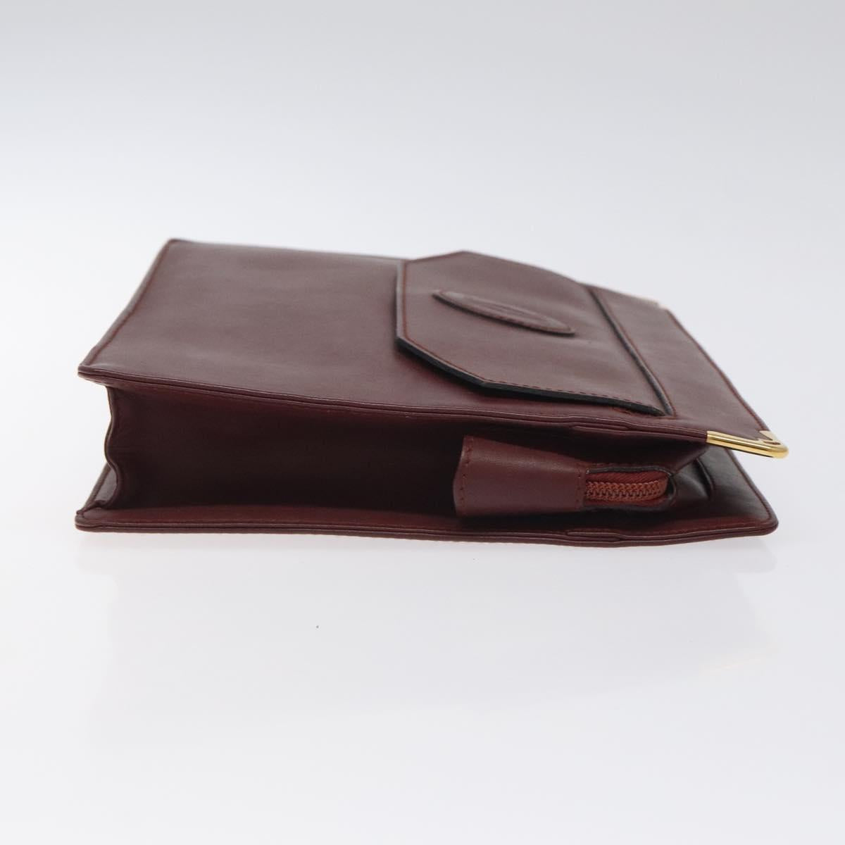 CARTIER Clutch Bag Leather Bordeaux Gold Auth 121240
