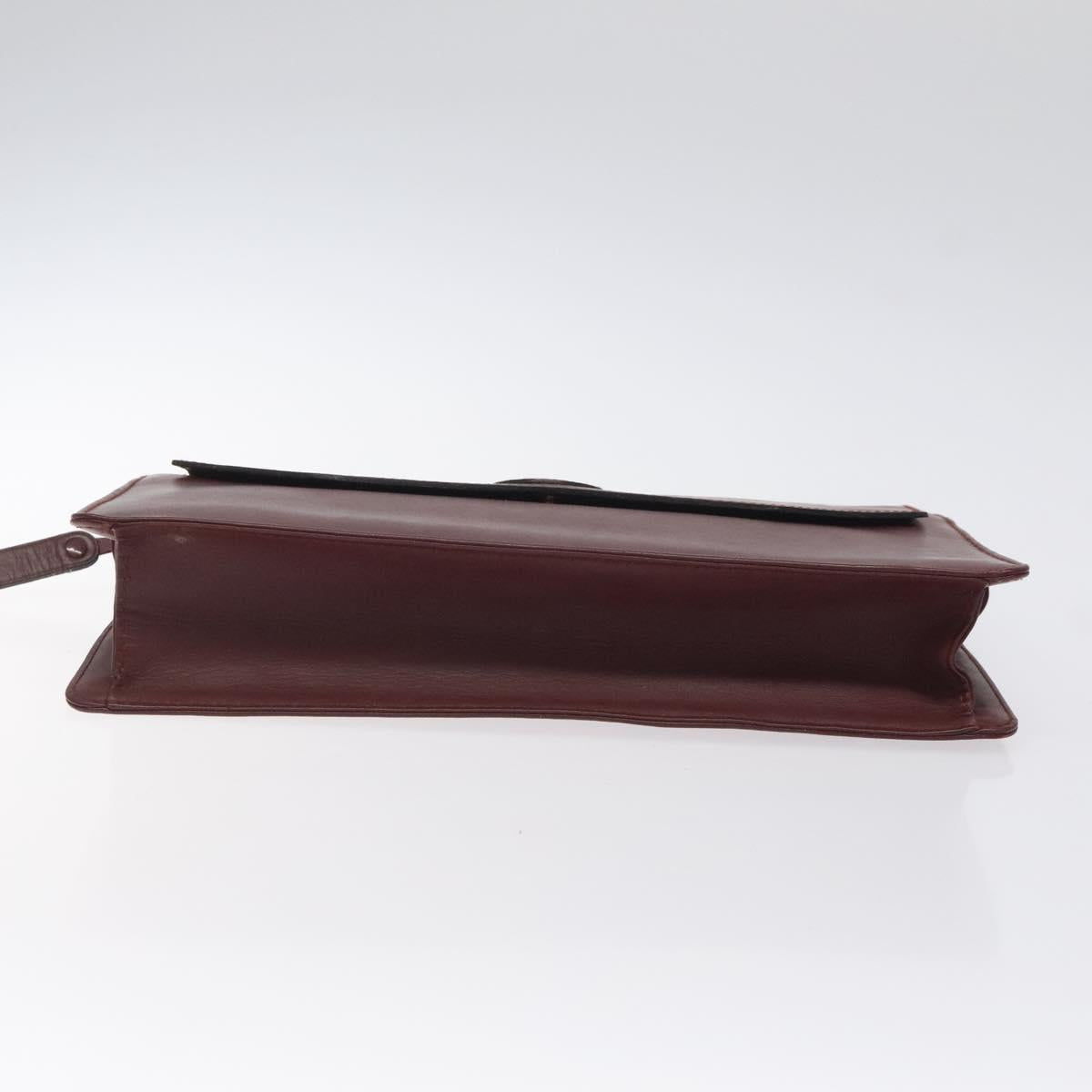 CARTIER Clutch Bag Leather Bordeaux Gold Auth 121240