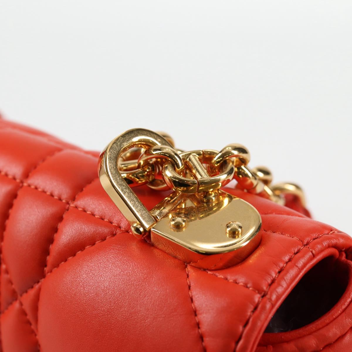 Christian Dior CARO Calo Microcannage Shoulder Bag Leather Orange Auth 121261SAM