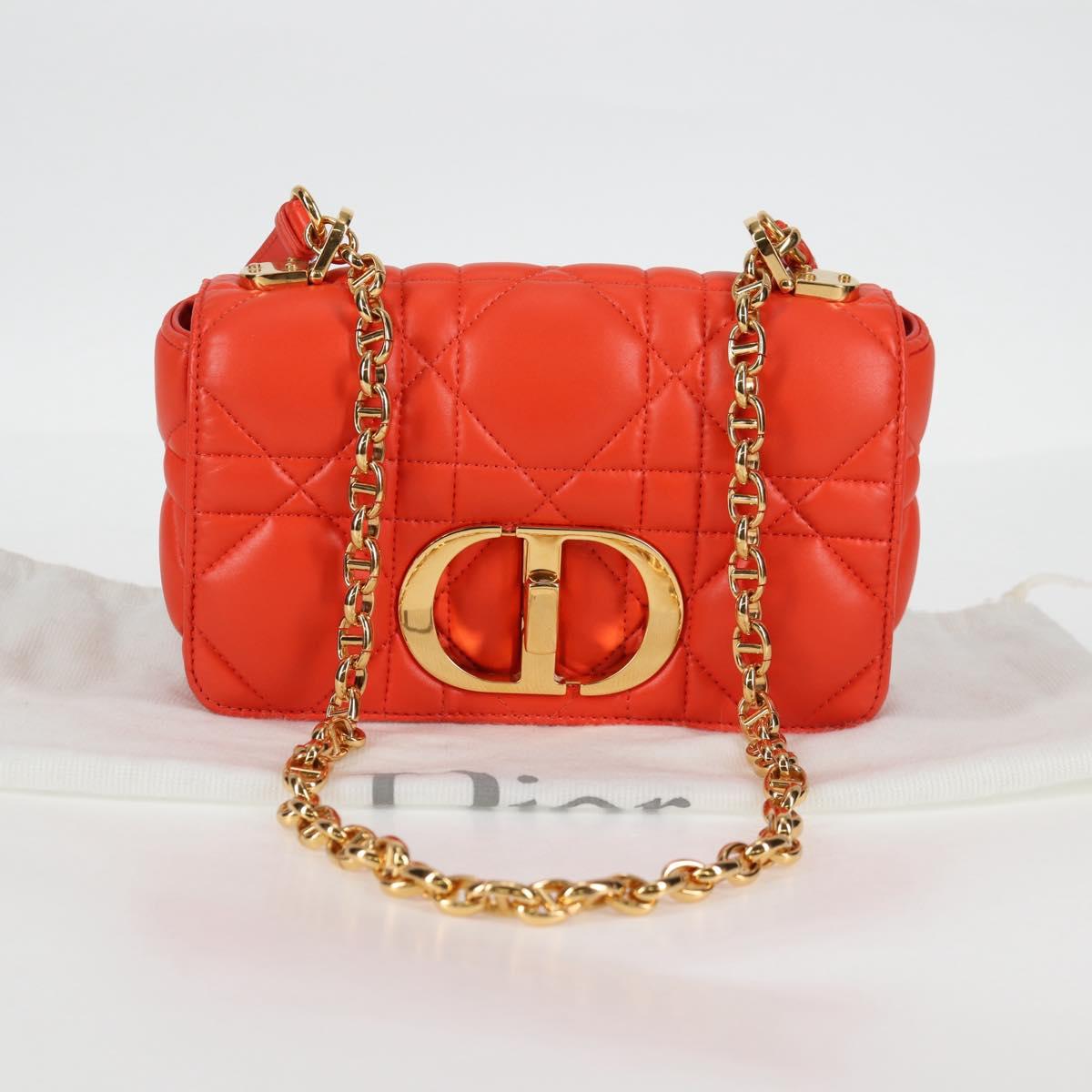 Christian Dior CARO Calo Microcannage Shoulder Bag Leather Orange Auth 121261SAM