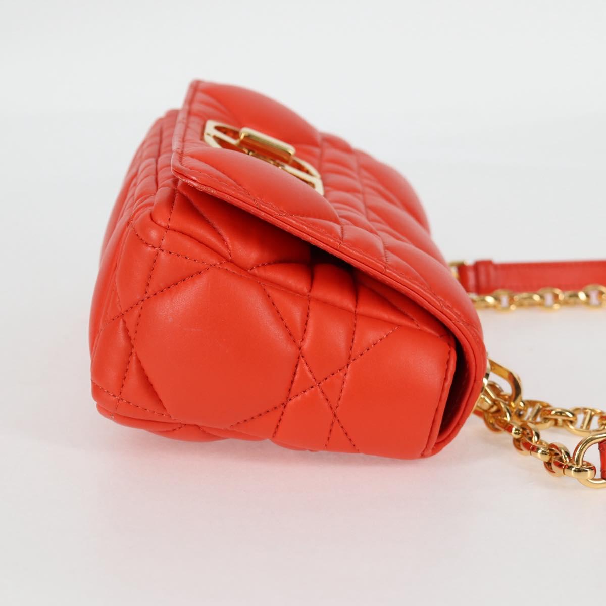 Christian Dior CARO Calo Microcannage Shoulder Bag Leather Orange Auth 121261SAM
