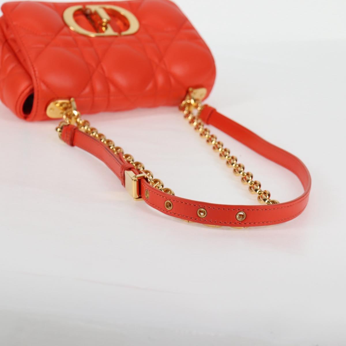 Christian Dior CARO Calo Microcannage Shoulder Bag Leather Orange Auth 121261SAM