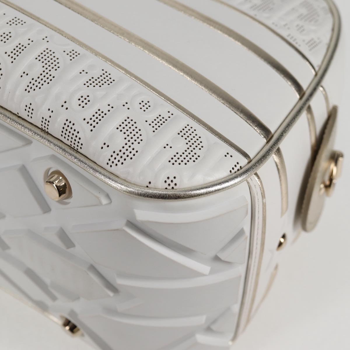 Christian Dior Medium Classic Bowling Bag Bag Leather White Gold Auth 121262SAM