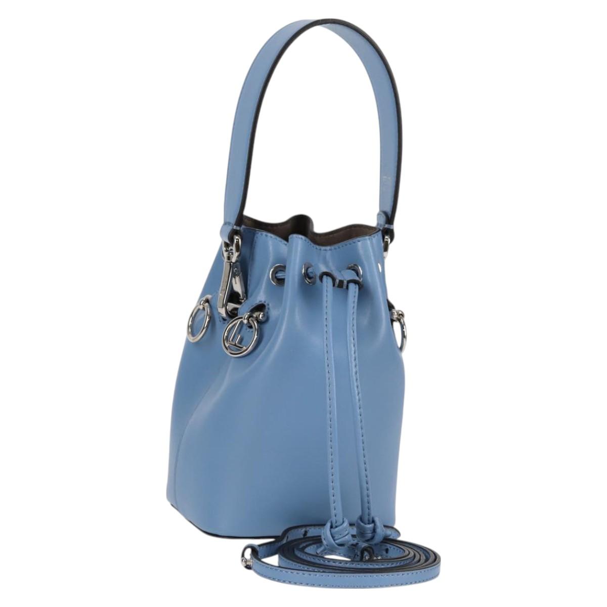 FENDI Mini Montrezor Shoulder Bag Leather Light Blue Silver 8BS010 Auth 121266M