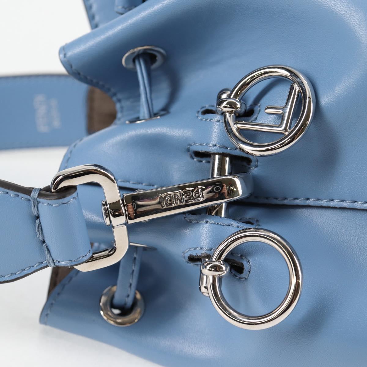 FENDI Mini Montrezor Shoulder Bag Leather Light Blue Silver 8BS010 Auth 121266M