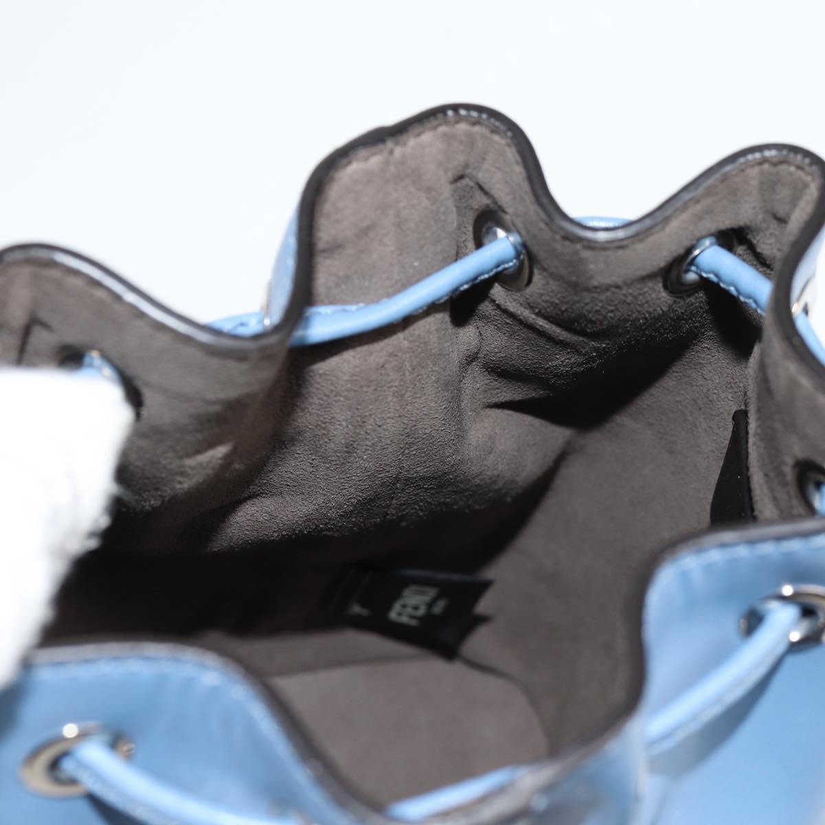 FENDI Mini Montrezor Shoulder Bag Leather Light Blue Silver 8BS010 Auth 121266M