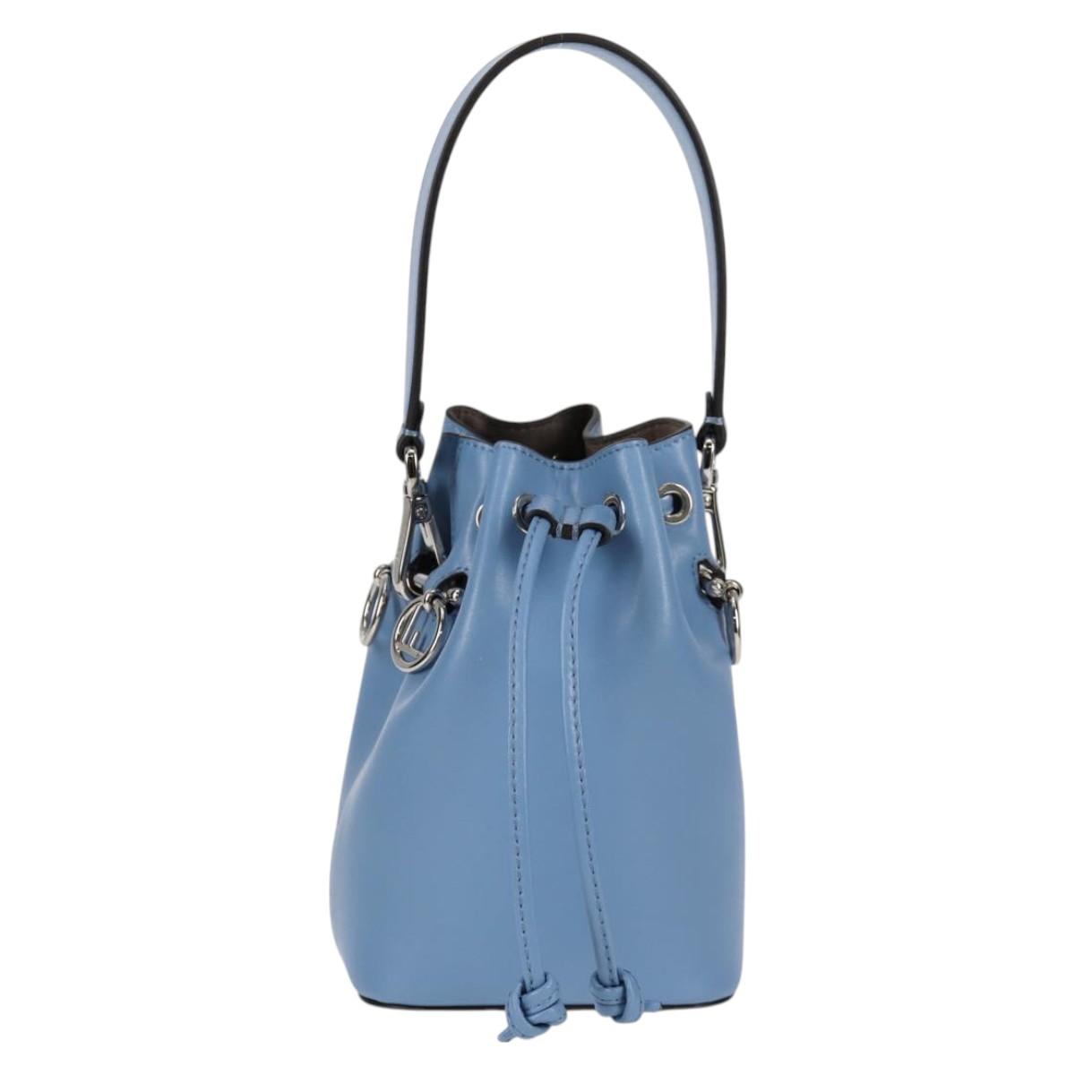 FENDI Mini Montrezor Shoulder Bag Leather Light Blue Silver 8BS010 Auth 121266M