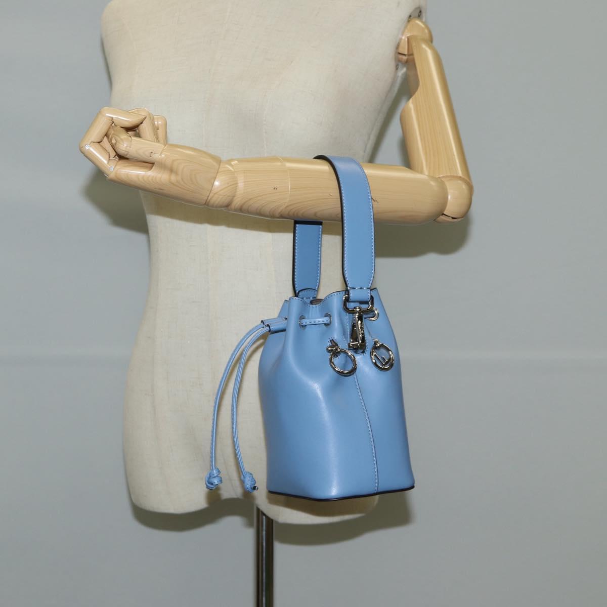 FENDI Mini Montrezor Shoulder Bag Leather Light Blue Silver 8BS010 Auth 121266M