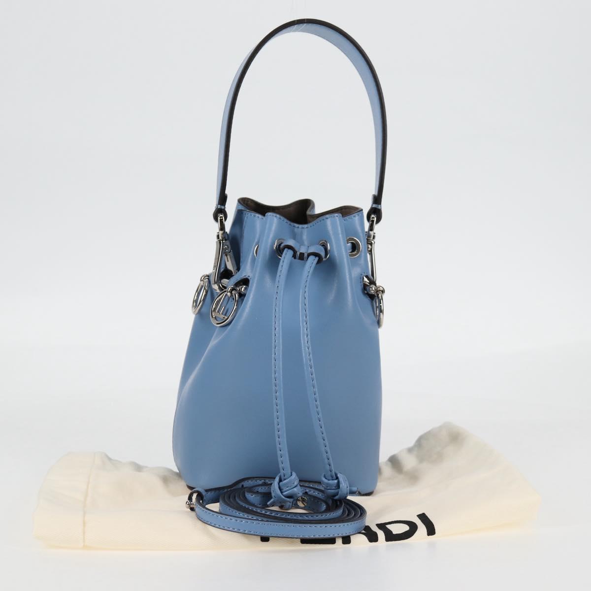 FENDI Mini Montrezor Shoulder Bag Leather Light Blue Silver 8BS010 Auth 121266M