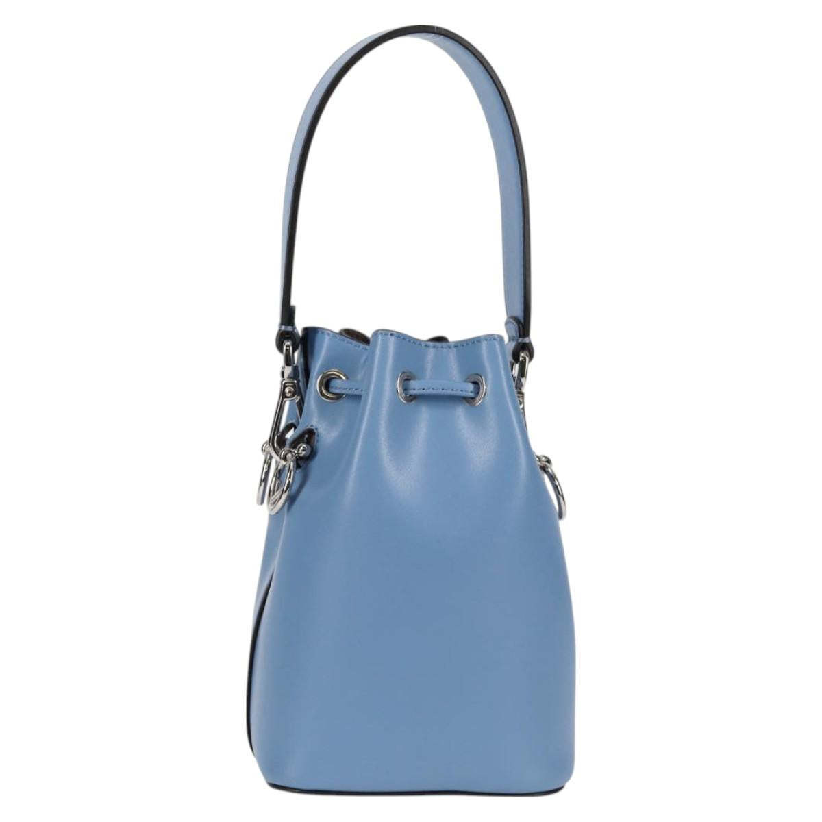 FENDI Mini Montrezor Shoulder Bag Leather Light Blue Silver 8BS010 Auth 121266M