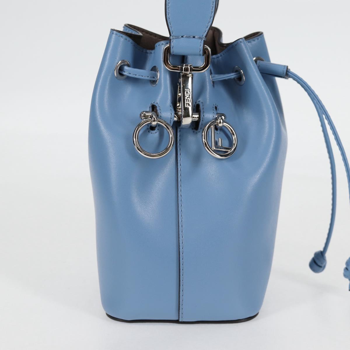 FENDI Mini Montrezor Shoulder Bag Leather Light Blue Silver 8BS010 Auth 121266M