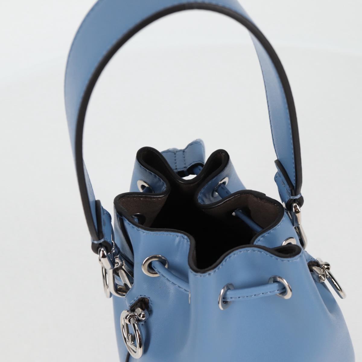 FENDI Mini Montrezor Shoulder Bag Leather Light Blue Silver 8BS010 Auth 121266M