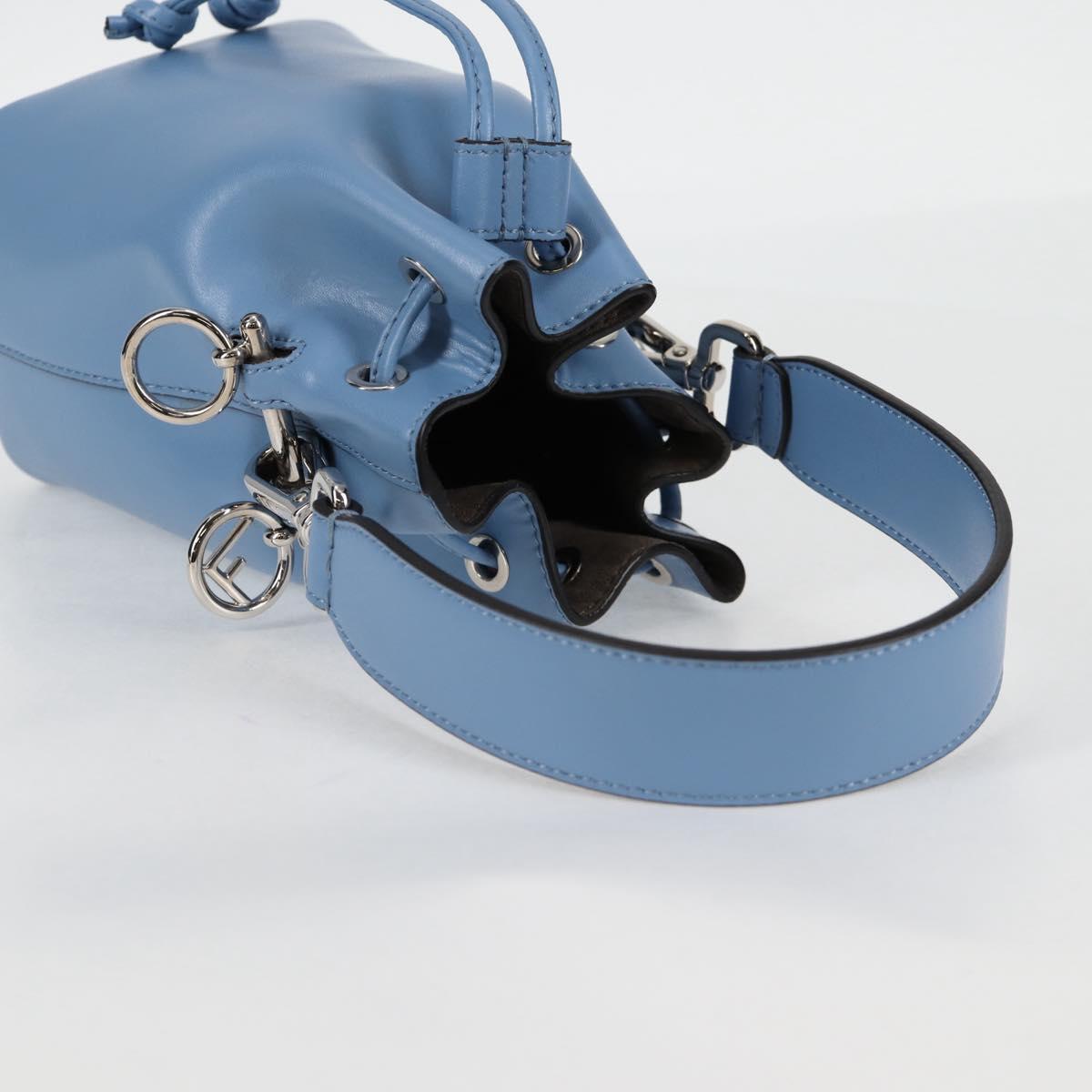FENDI Mini Montrezor Shoulder Bag Leather Light Blue Silver 8BS010 Auth 121266M