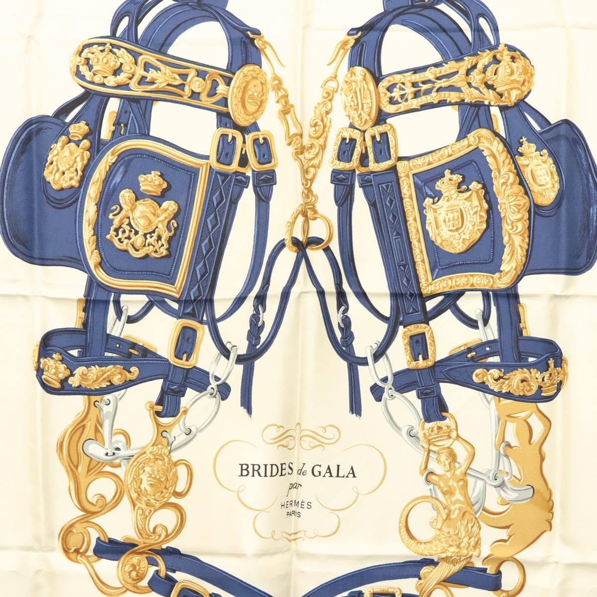 HERMES Carre 90 Scarf ""BRIDES de GALA"" Silk Blue Auth 121275