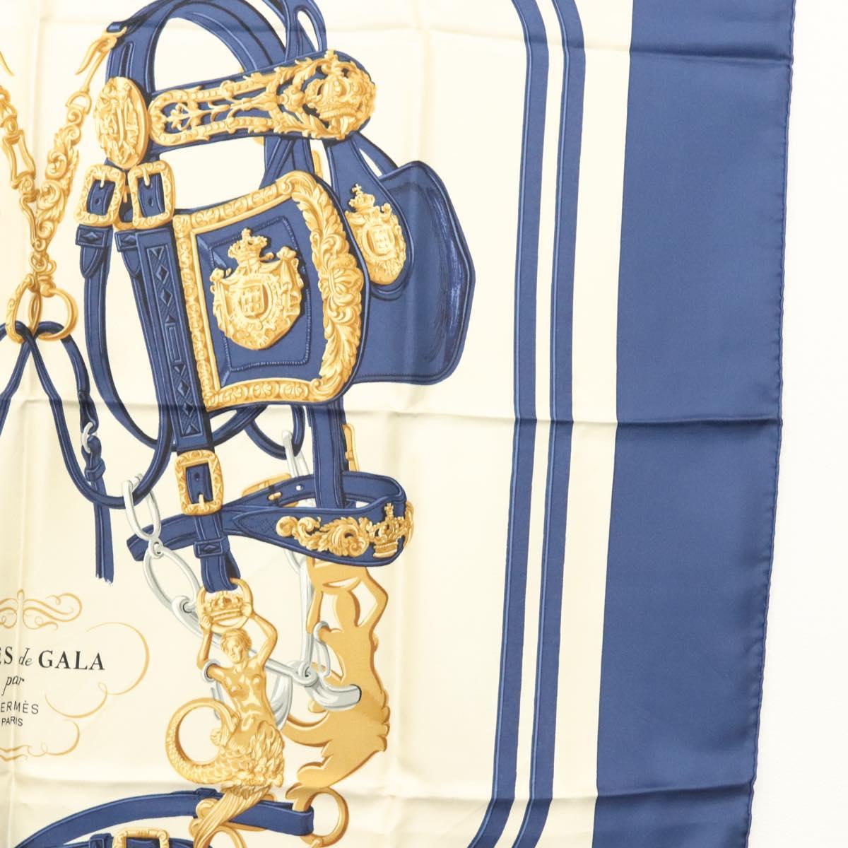 HERMES Carre 90 Scarf ""BRIDES de GALA"" Silk Blue Auth 121275