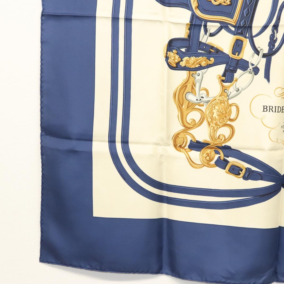 HERMES Carre 90 Scarf ""BRIDES de GALA"" Silk Blue Auth 121275