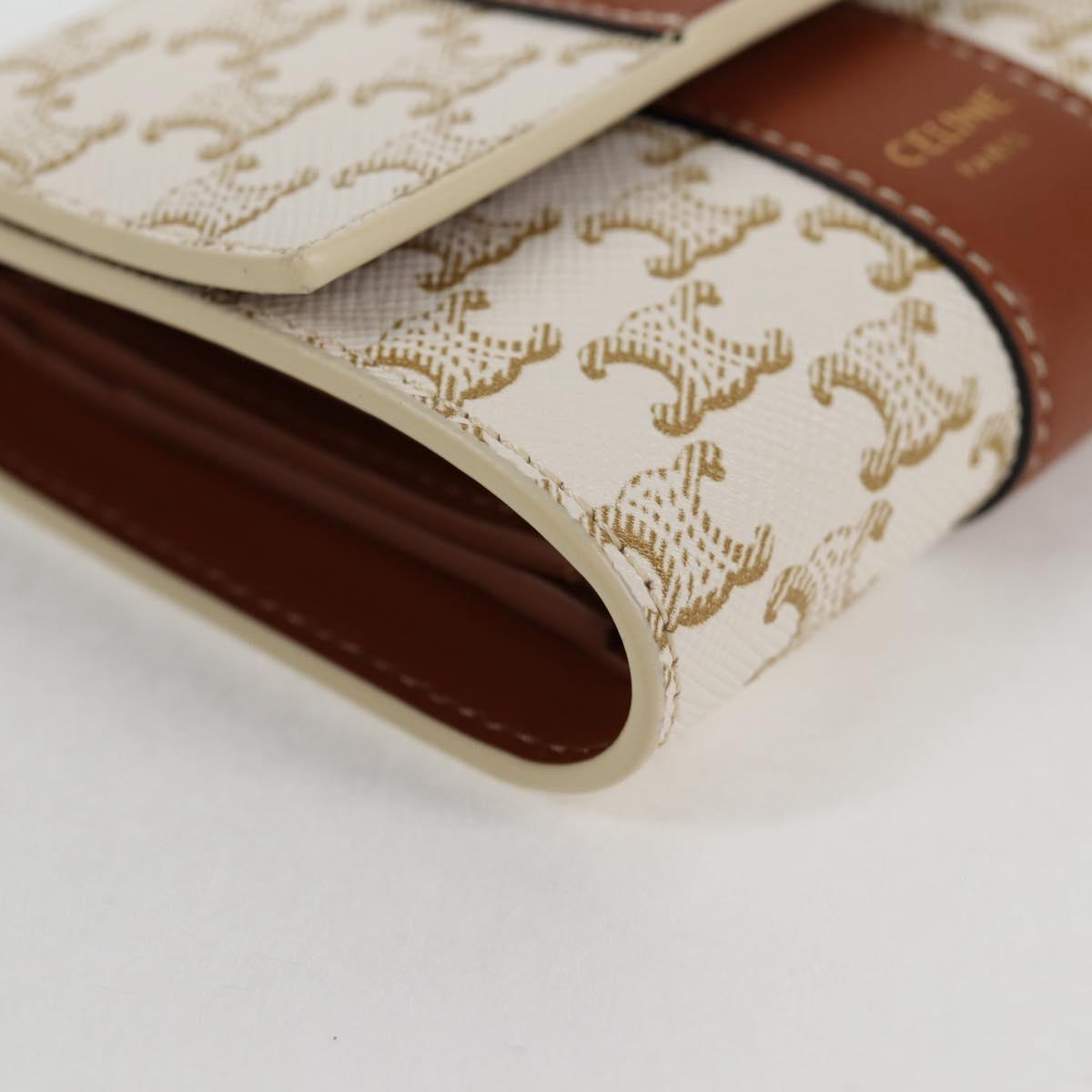 CELINE Triomphe Mini Wallet PVC Beige Auth 121289M