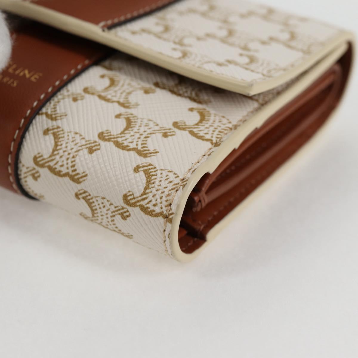 CELINE Triomphe Mini Wallet PVC Beige Auth 121289M