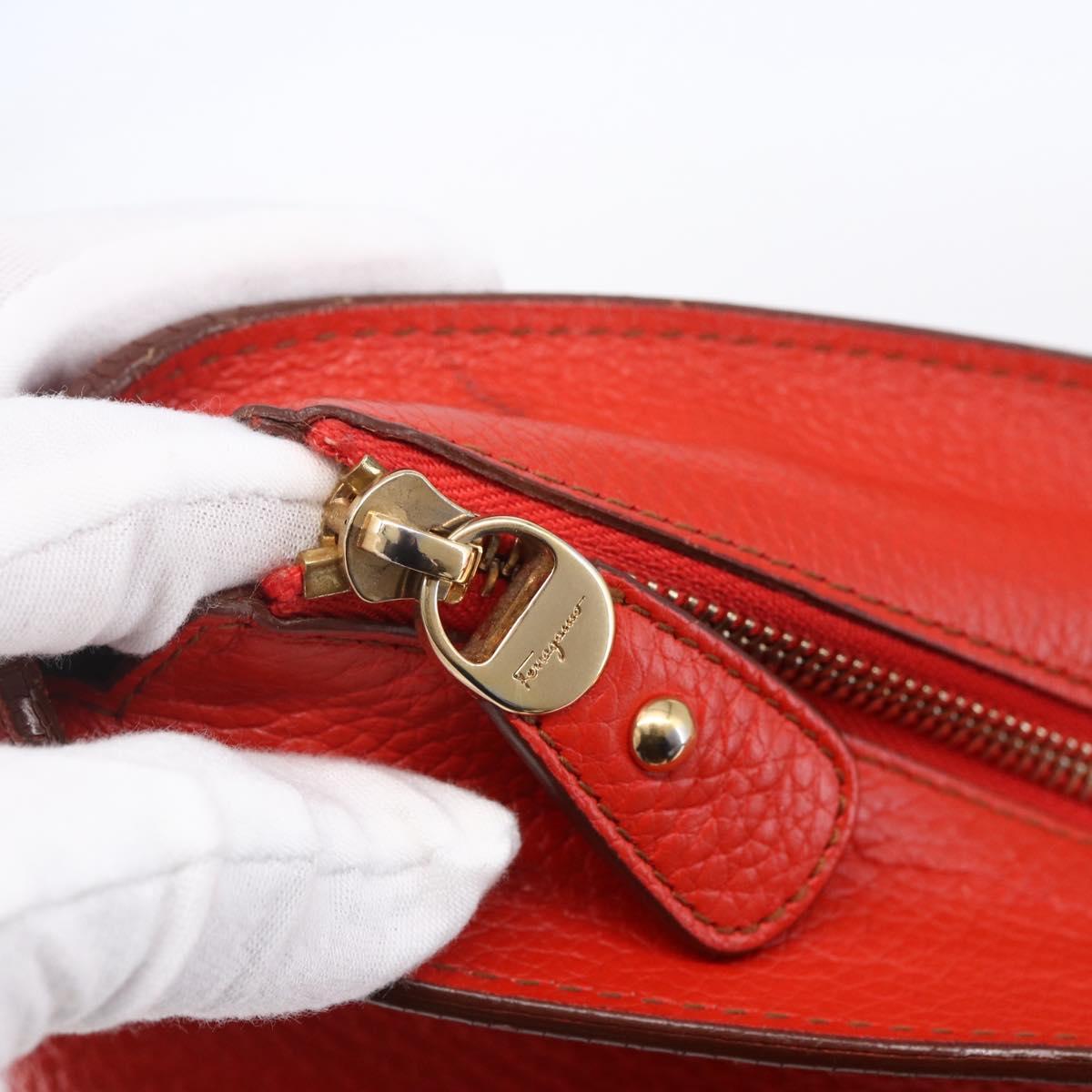 Salvatore Ferragamo Tote Bag Leather Red Gold Auth 121300