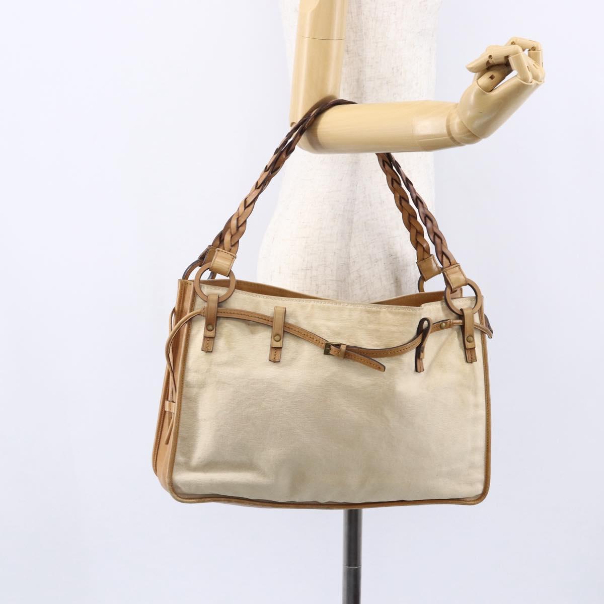 GUCCI Shoulder Bag Canvas Leather Beige Brown 109133 Auth 121302