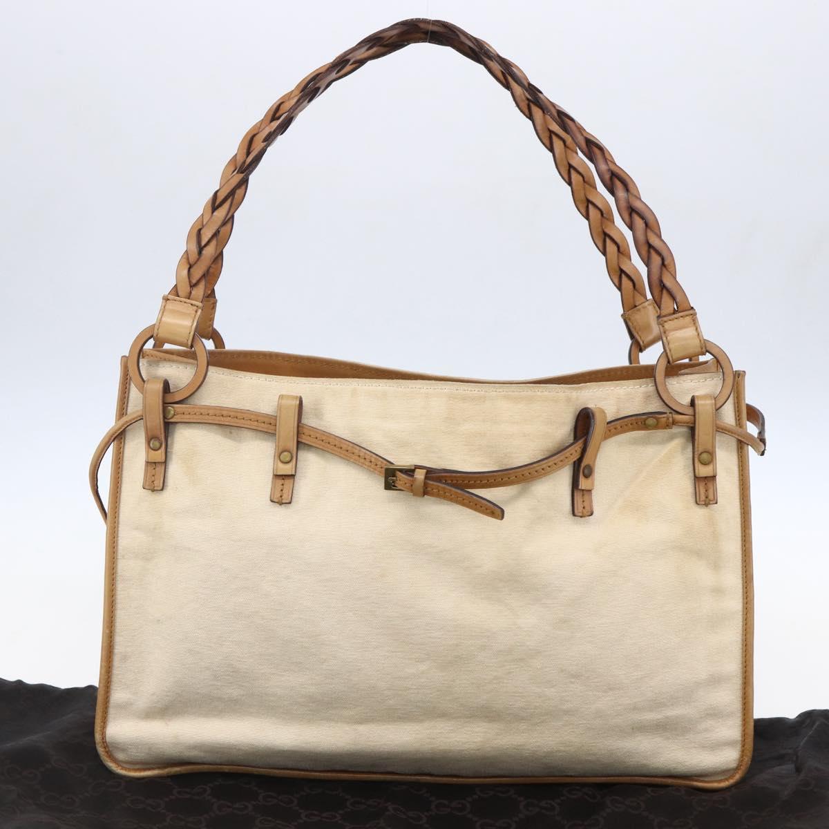 GUCCI Shoulder Bag Canvas Leather Beige Brown 109133 Auth 121302