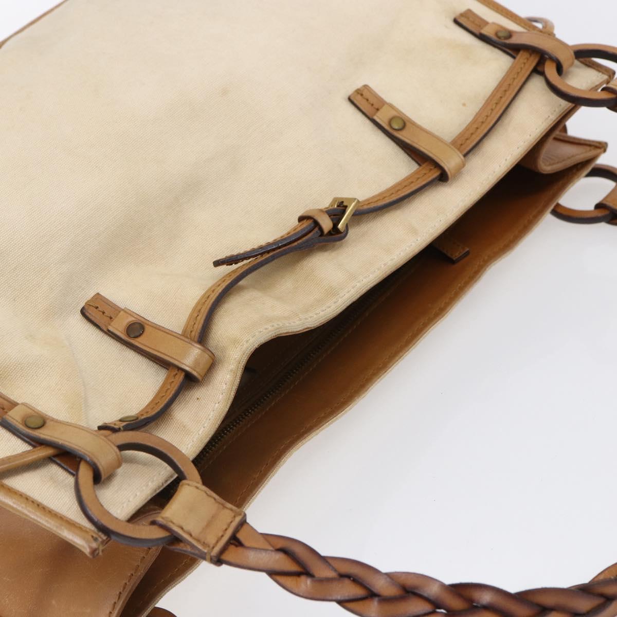 GUCCI Shoulder Bag Canvas Leather Beige Brown 109133 Auth 121302