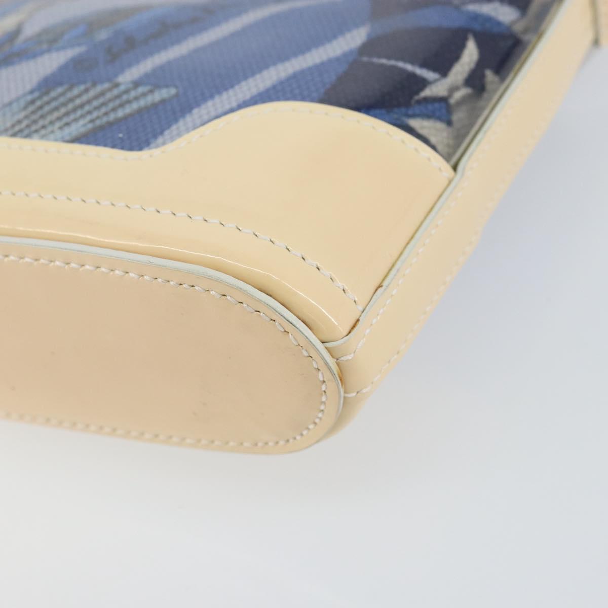 Salvatore Ferragamo Shoulder Bag Enamel Cream Blue Auth 121303