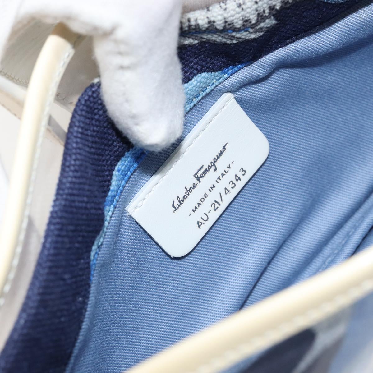 Salvatore Ferragamo Shoulder Bag Enamel Cream Blue Auth 121303