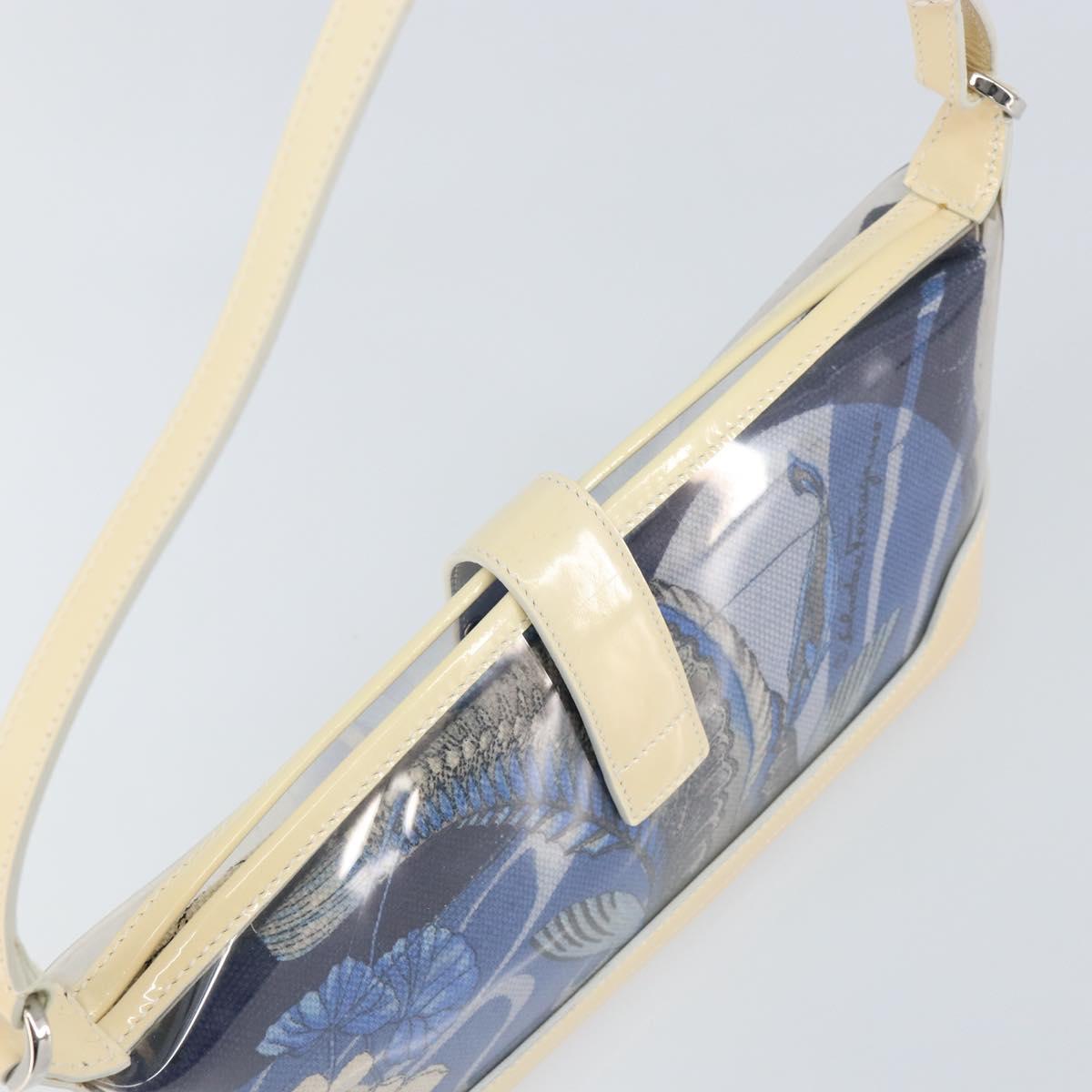 Salvatore Ferragamo Shoulder Bag Enamel Cream Blue Auth 121303