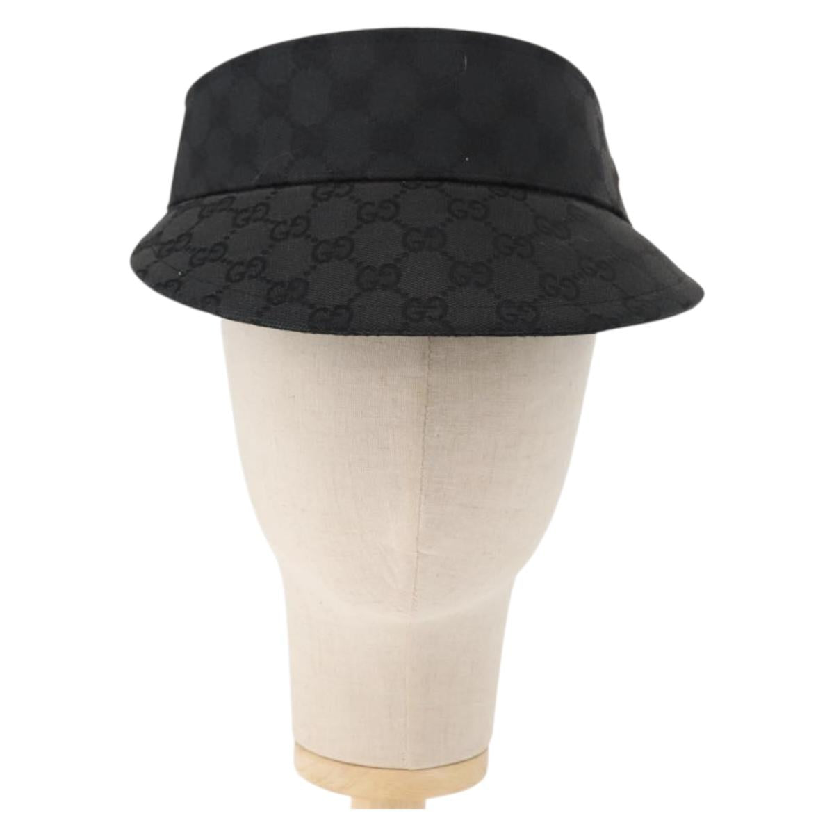 GUCCI GG Canvas Web Sherry Line Sun Visor S Black Red Auth 121306